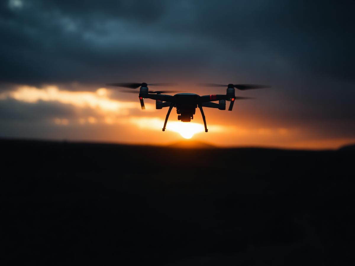 Drone DJI en vol au coucher du soleil